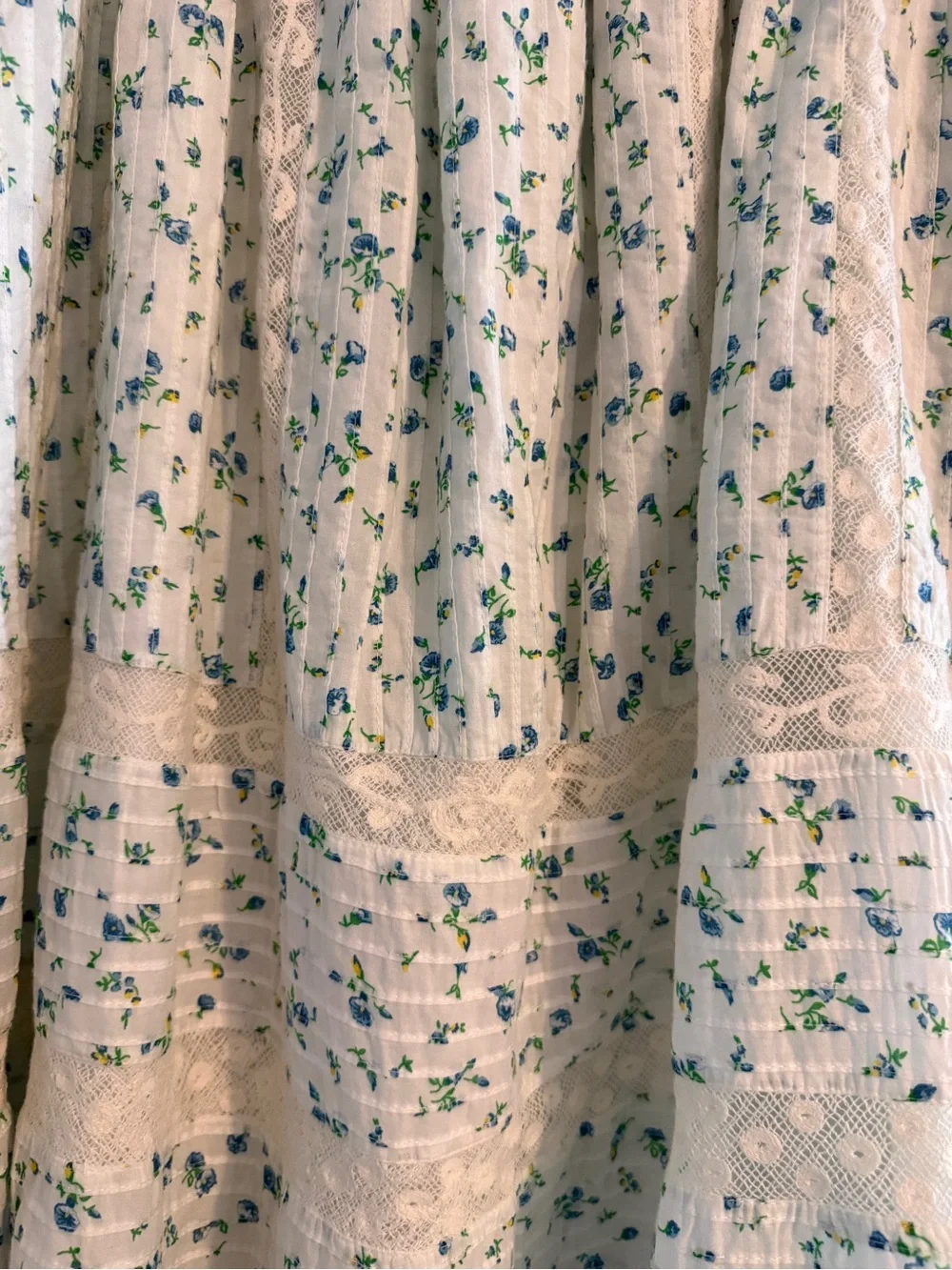 LoveShackFancy Floral Lace A-Line Skirt Blue White Cottagecore Medium $400